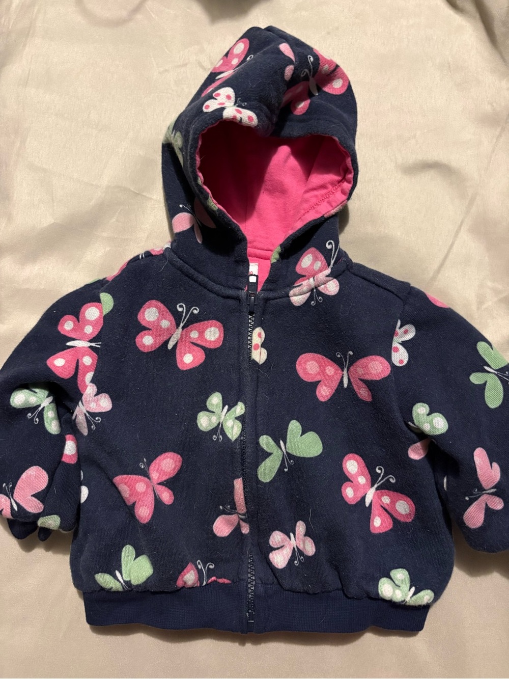 Gymboree Navy Hooded Jacket with Pink & Green Butterflies